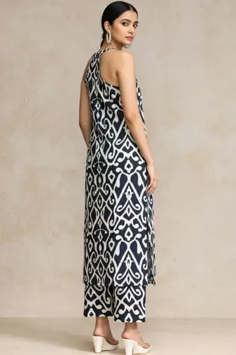 women printed regular cotton workwear kurta with trousers