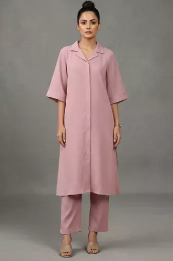 women regular silk crepe workwear kurta with trousers