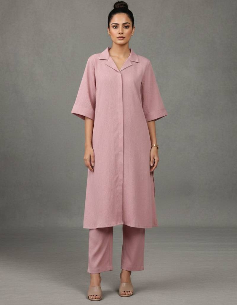 women regular silk crepe workwear kurta with trousers
