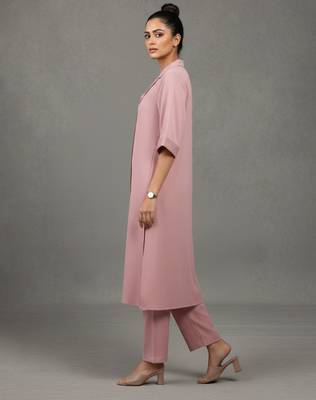 women regular silk crepe workwear kurta with trousers 4