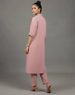 women regular silk crepe workwear kurta with trousers 5