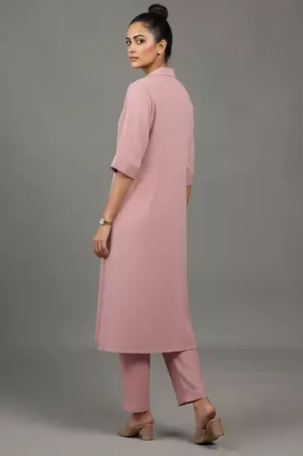 women regular silk crepe workwear kurta with trousers