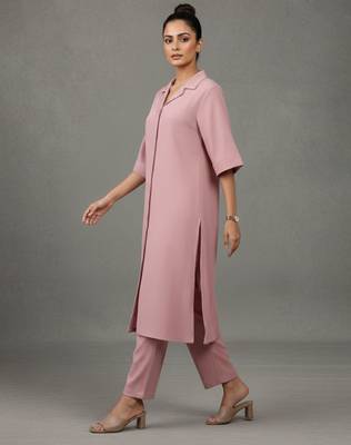 women regular silk crepe workwear kurta with trousers 6