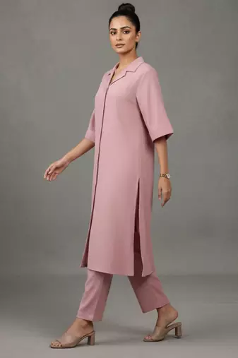 women regular silk crepe workwear kurta with trousers