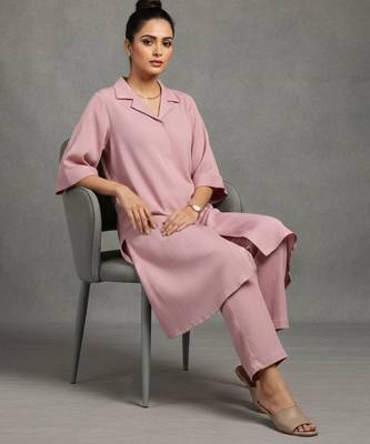 women regular silk crepe workwear kurta with trousers 7