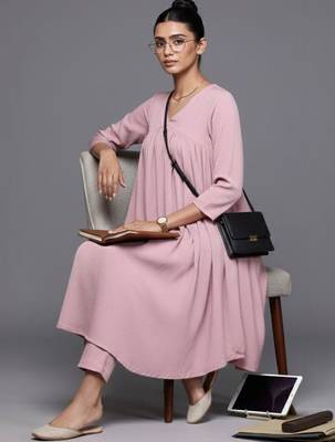 women panelled silk crepe workwear kurta with trousers 2