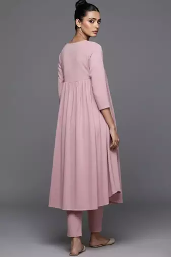 women panelled silk crepe workwear kurta with trousers