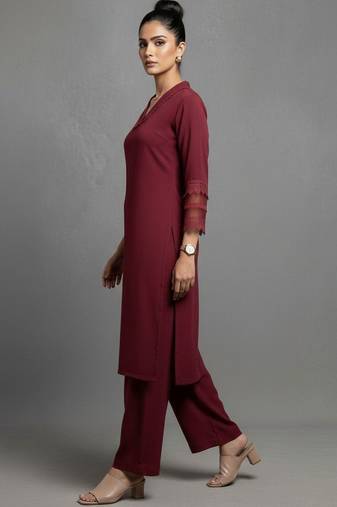 women regular silk crepe workwear kurta with palazzos