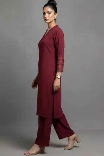 women regular silk crepe workwear kurta with palazzos