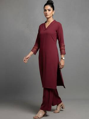 women regular silk crepe workwear kurta with palazzos 2