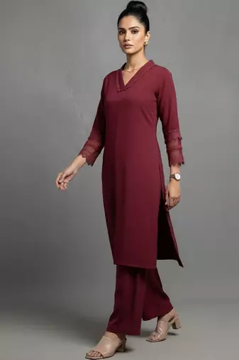women regular silk crepe workwear kurta with palazzos