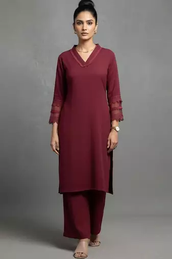 women regular silk crepe workwear kurta with palazzos