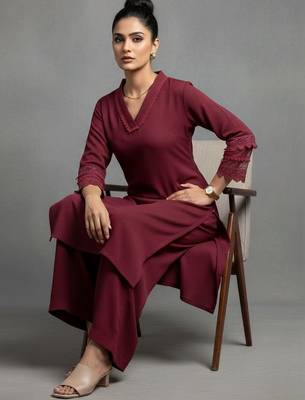women regular silk crepe workwear kurta with palazzos 6