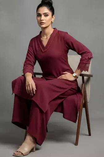 women regular silk crepe workwear kurta with palazzos