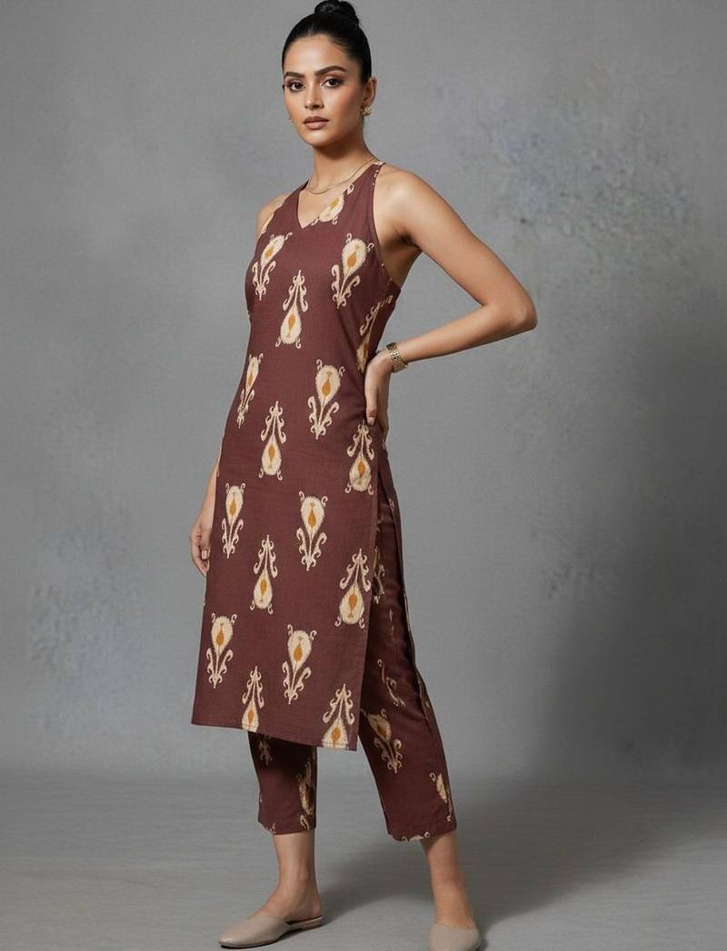 women ethnic motifs printed regular workwear kurta with trousers