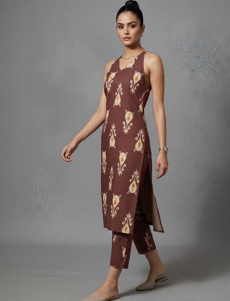 women ethnic motifs printed regular workwear kurta with trousers