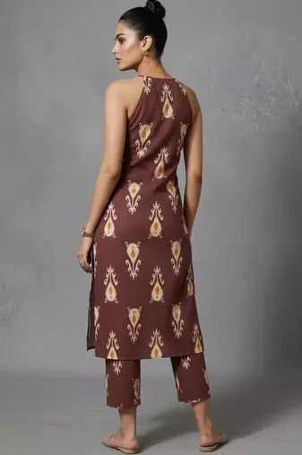 women ethnic motifs printed regular workwear kurta with trousers