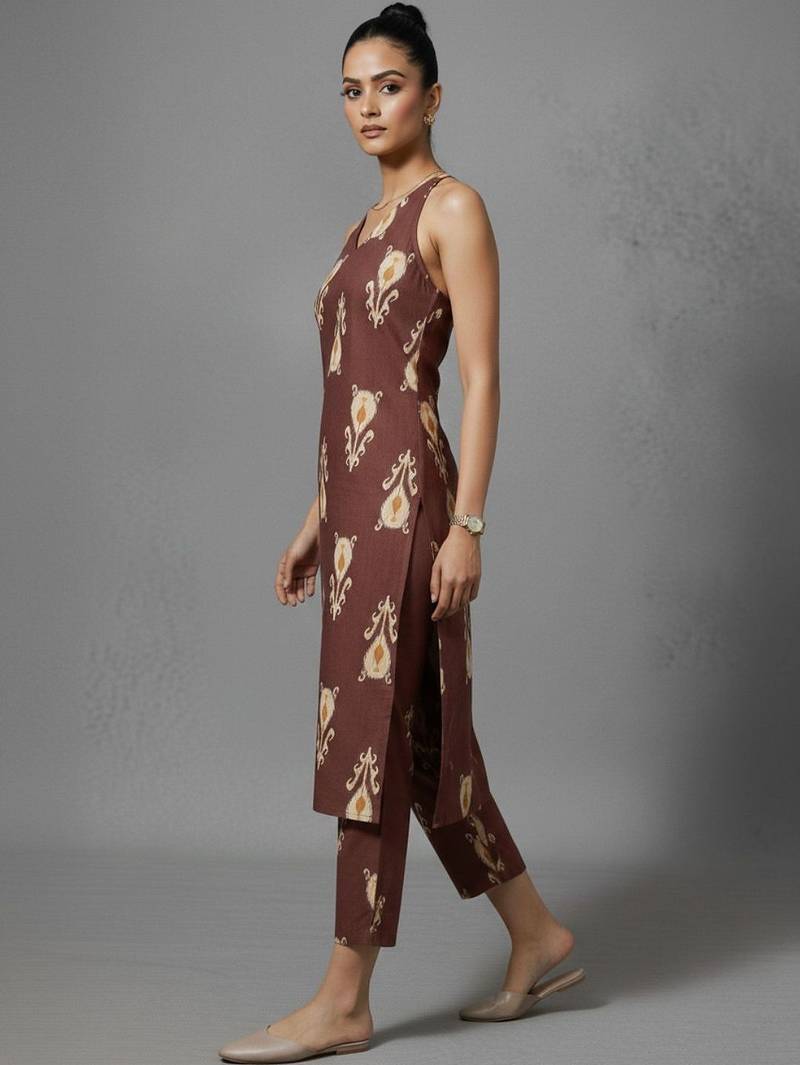 women ethnic motifs printed regular workwear kurta with trousers