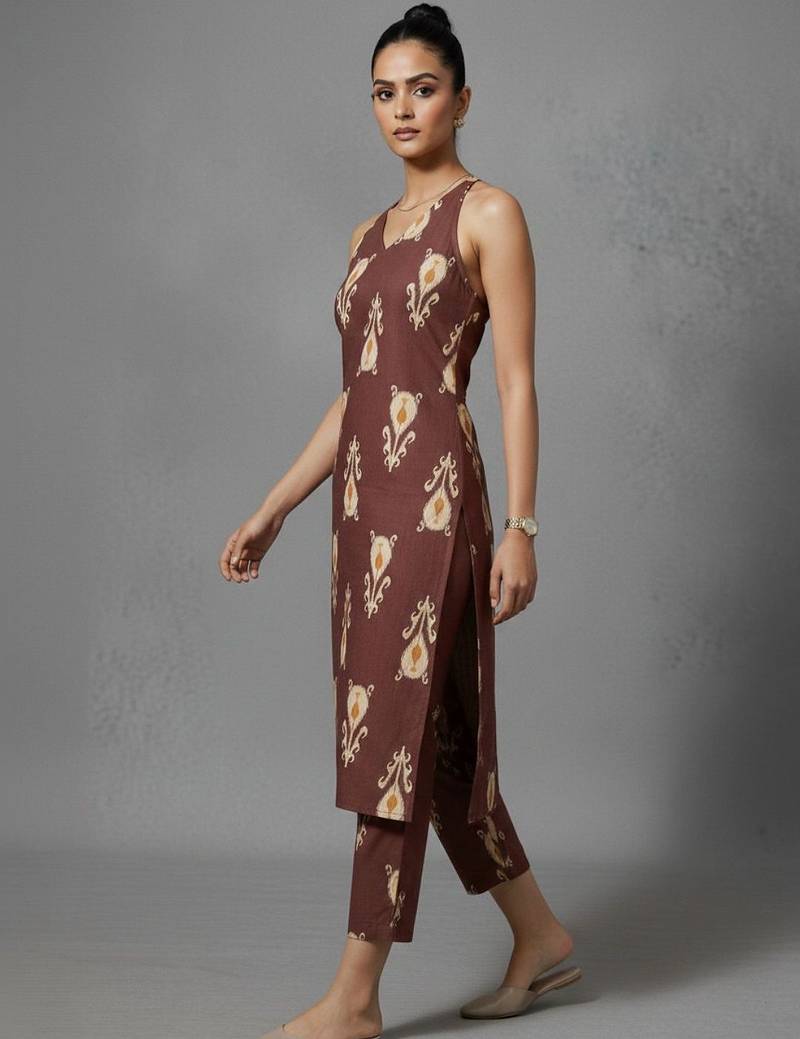 women ethnic motifs printed regular workwear kurta with trousers