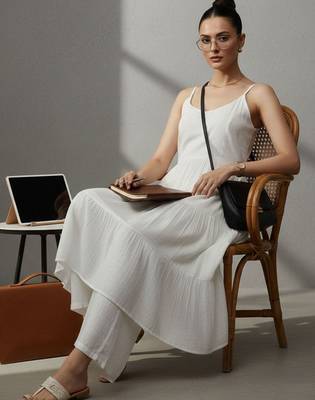 women tiered workwear kurta with palazzos 1