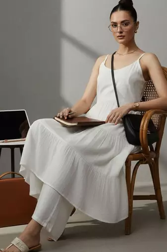 women tiered workwear kurta with palazzos
