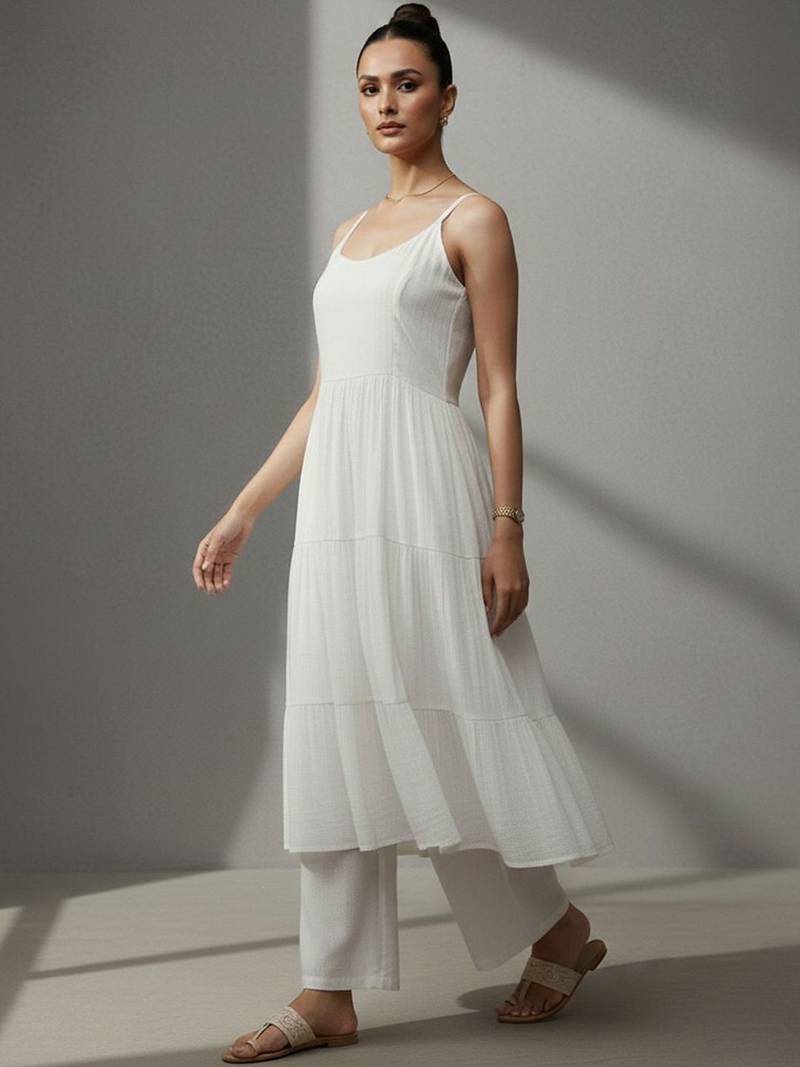 women tiered workwear kurta with palazzos