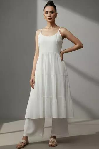 women tiered workwear kurta with palazzos