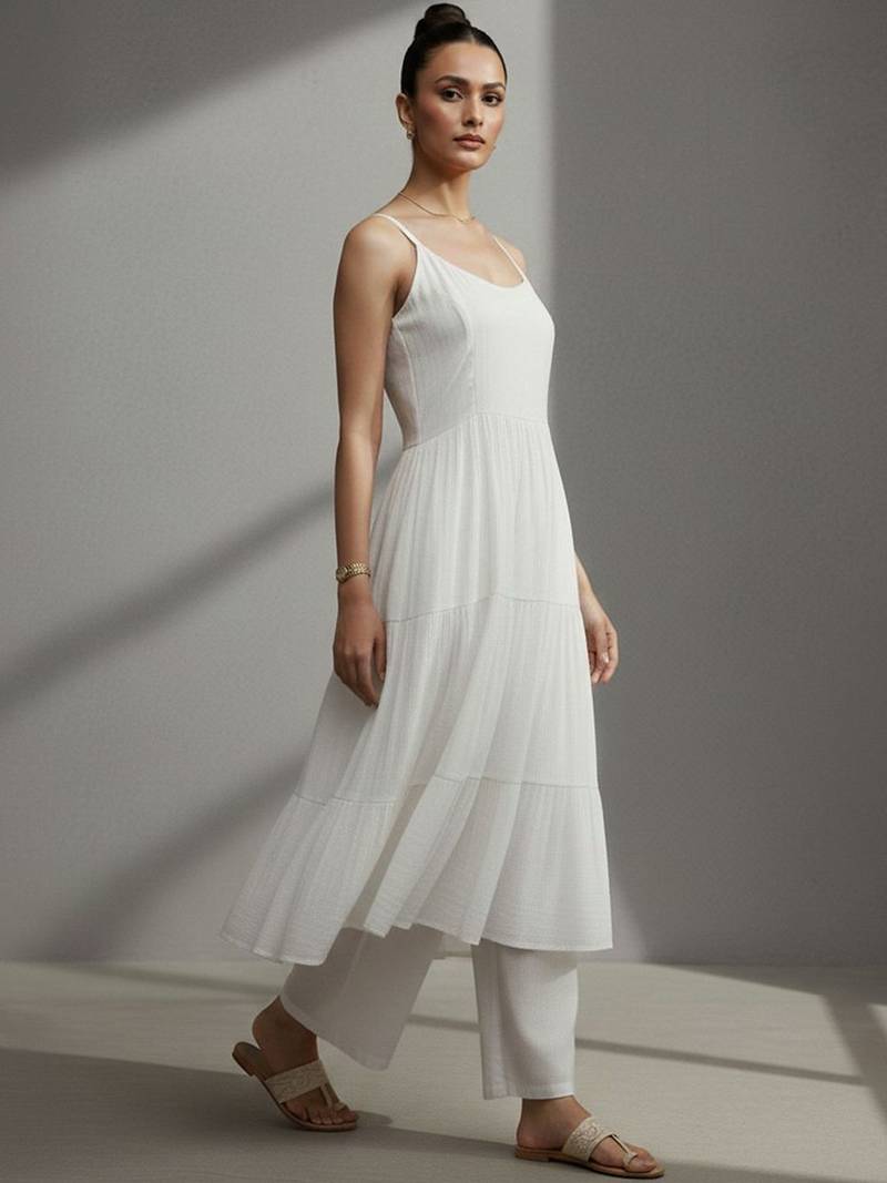 women tiered workwear kurta with palazzos
