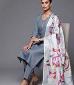 women regular thread work workwear kurta with trousers & with dupatta