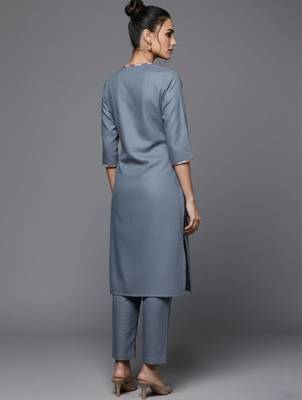women regular thread work workwear kurta with trousers & with dupatta 2