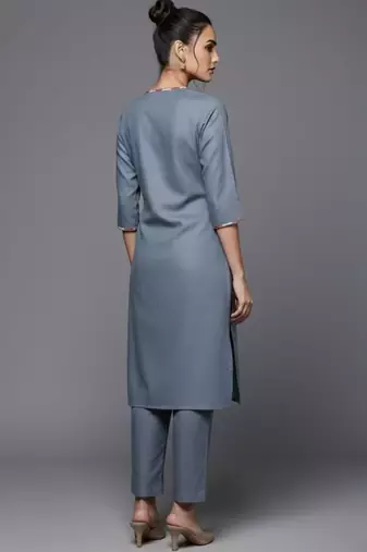 women regular thread work workwear kurta with trousers & with dupatta