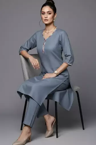 women regular thread work workwear kurta with trousers & with dupatta