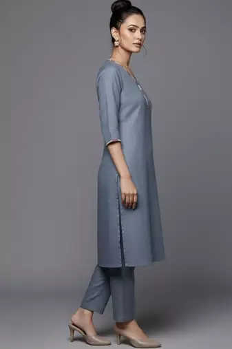 women regular thread work workwear kurta with trousers & with dupatta