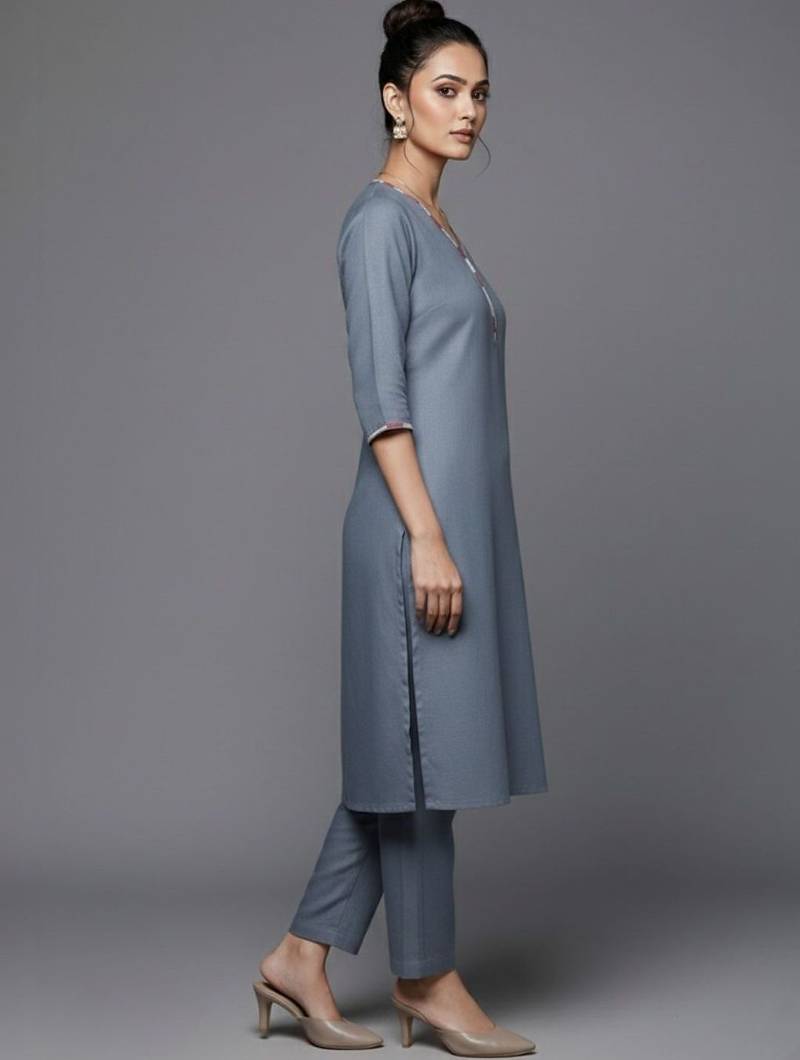 women regular thread work workwear kurta with trousers & with dupatta