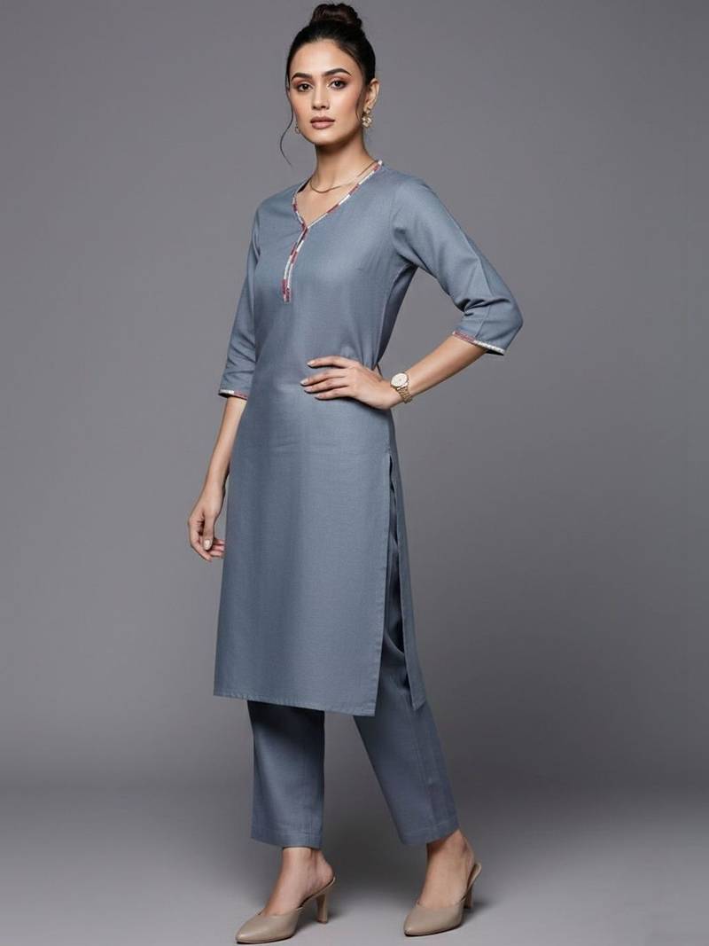 women regular thread work workwear kurta with trousers & with dupatta