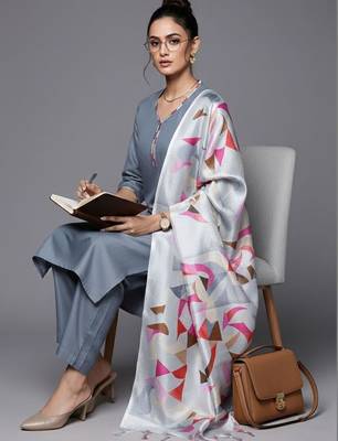 women regular thread work workwear kurta with trousers & with dupatta 7