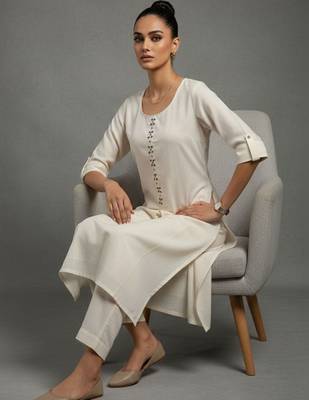women regular thread work workwear kurta with trousers 1