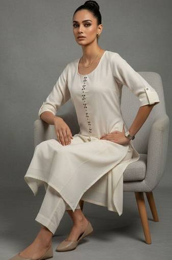 women regular thread work workwear kurta with trousers