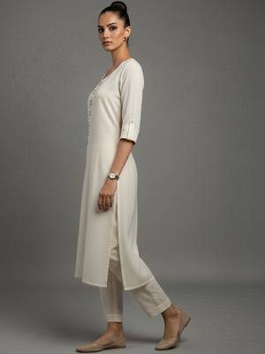 women regular thread work workwear kurta with trousers 3