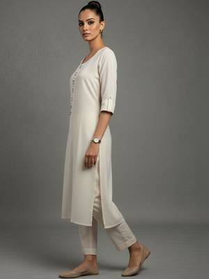 women regular thread work workwear kurta with trousers 4