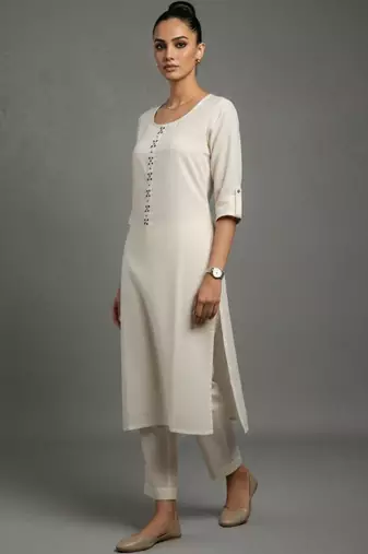 women regular thread work workwear kurta with trousers