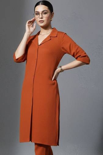 women regular silk crepe workwear kurta with trousers