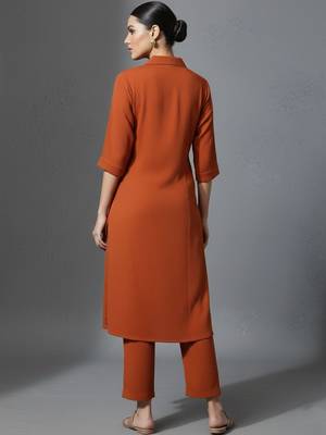 women regular silk crepe workwear kurta with trousers 2