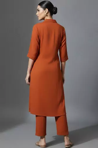 women regular silk crepe workwear kurta with trousers