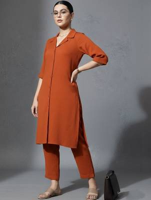 women regular silk crepe workwear kurta with trousers 3