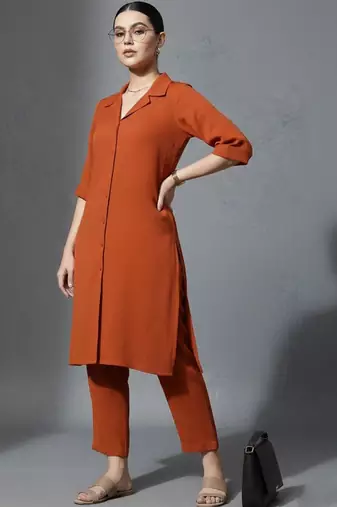 women regular silk crepe workwear kurta with trousers