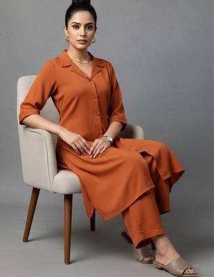 women regular silk crepe workwear kurta with trousers 4