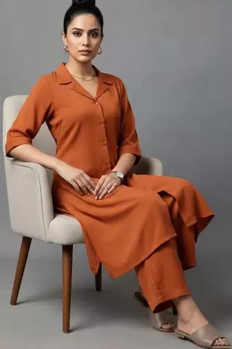 women regular silk crepe workwear kurta with trousers