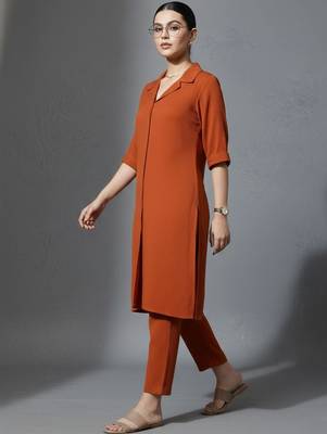 women regular silk crepe workwear kurta with trousers 6