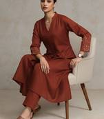 women regular sequinned workwear kurta with trousers